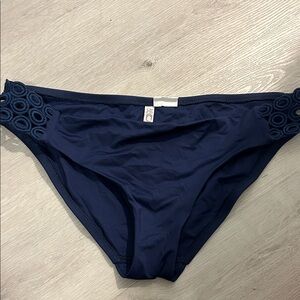 BECCA Navy Bikini Bottom with Crochet Ring Side Panels
